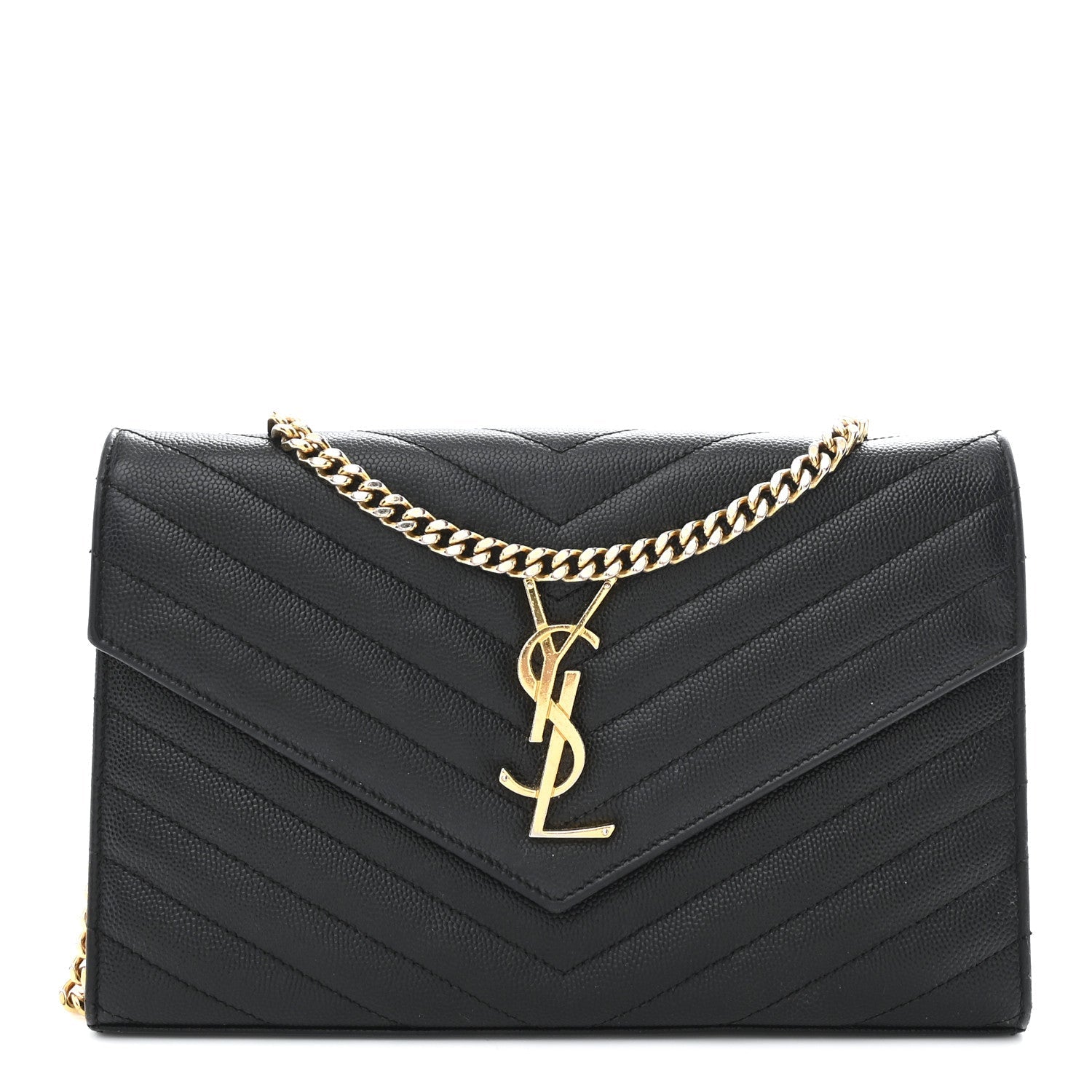 Grain De Poudre Matelasse Chevron Monogram Chain Wallet Black