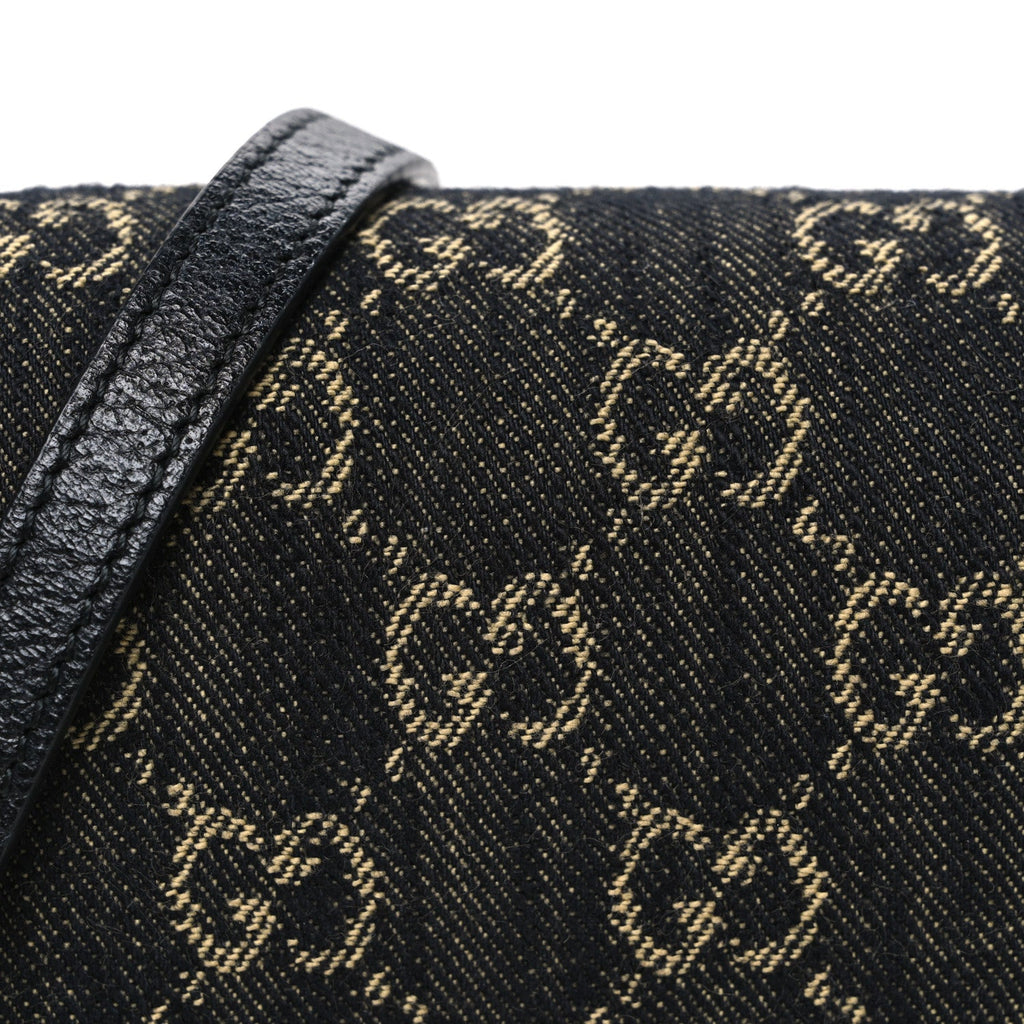 Jacquard Black Denim GG Monogram Textured Dollar Calfskin Mini Horsebit 1955 Crossbody Bag Black Ivory