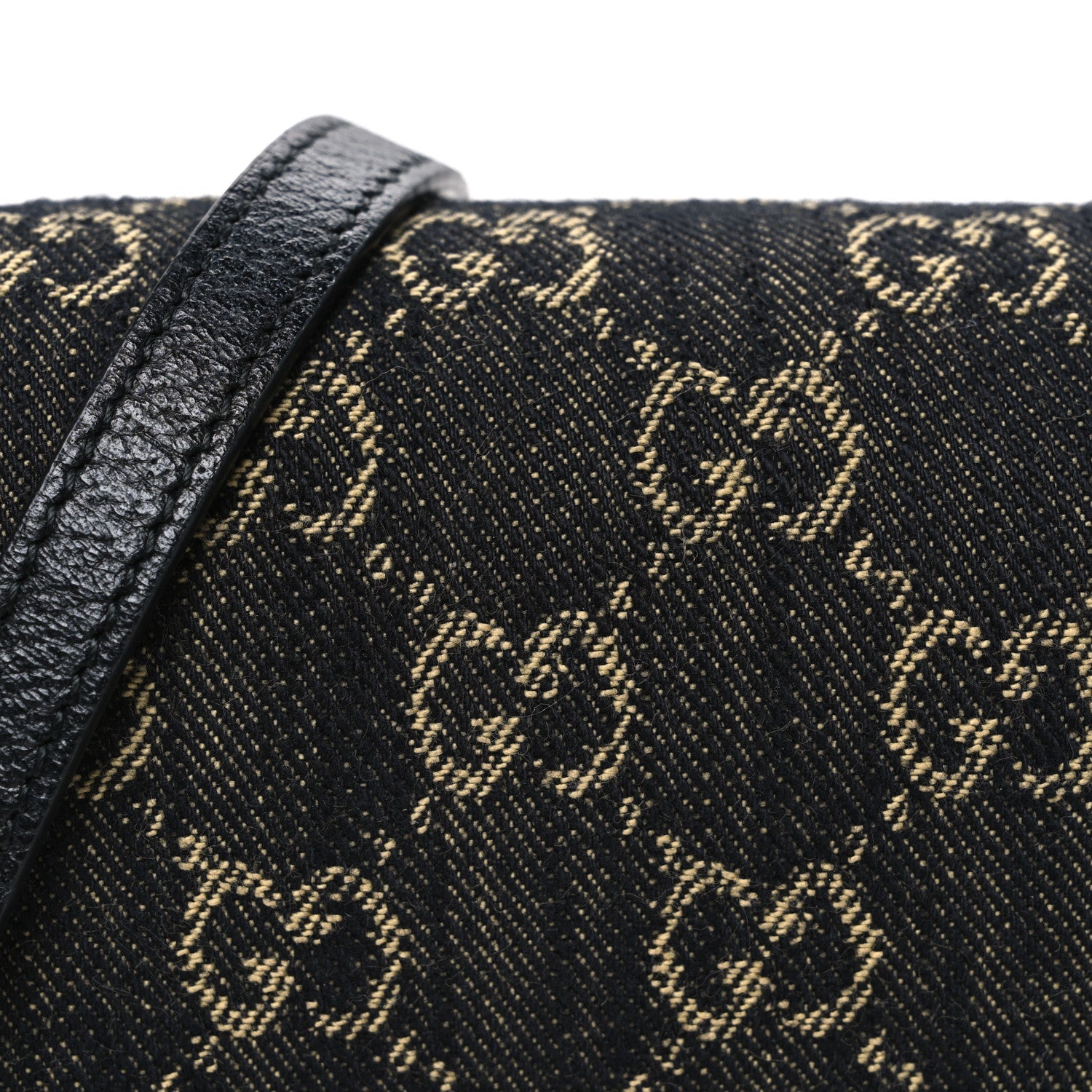 Jacquard Black Denim GG Monogram Textured Dollar Calfskin Mini Horsebit 1955 Crossbody Bag Black Ivory