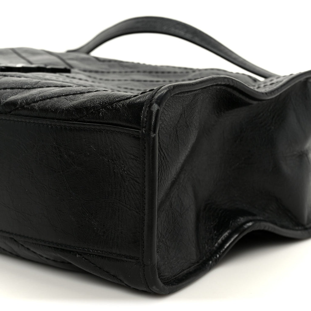 Crinkled Calfskin Matelasse Monogram Large Niki Shopper Tote Black