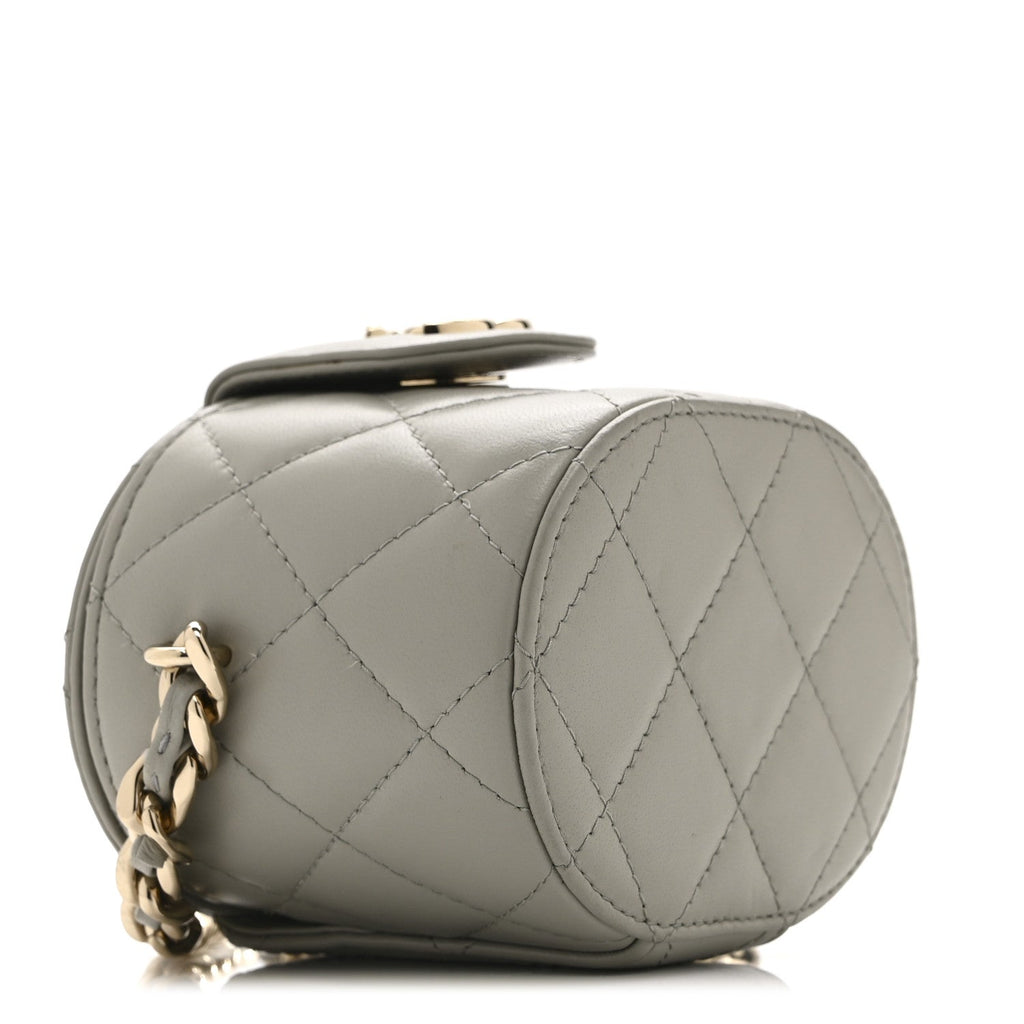 Lambskin Quilted Mini Vanity Case With Chain Grey