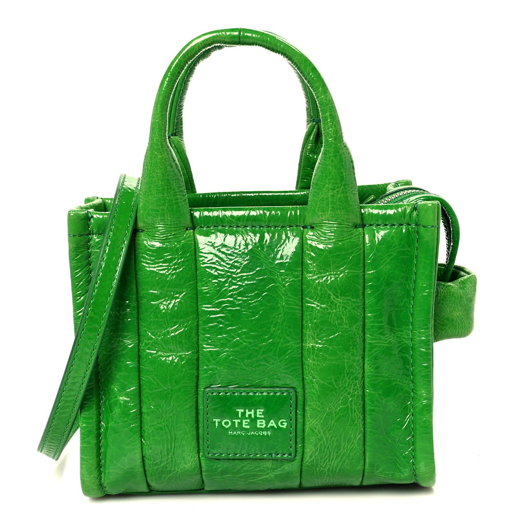 Shiny Crinkled Calfskin Mini The Tote Bag Fern Green