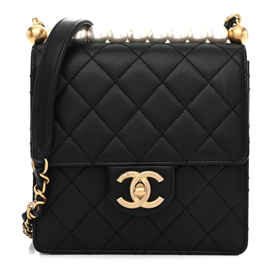 Goatskin Quilted Chic Pearls Flap Black