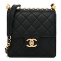 Goatskin Quilted Chic Pearls Flap Black