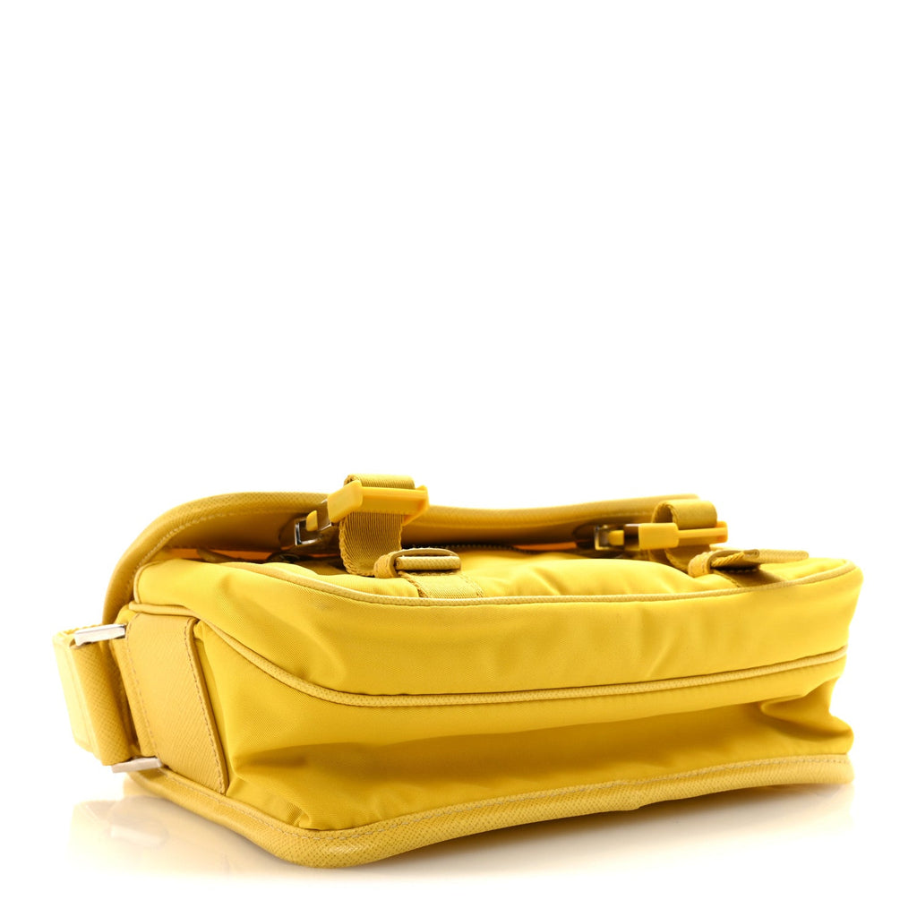 Tessuto Nylon Saffiano Pocket Double Snap Buckle Messenger Shoulder Bag Giallo