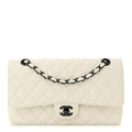 Crumpled Calfskin Quilted Medium Double Flap White