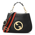 Roxy Calfskin Web Medium Studded Blondie Shoulder Flap Bag Black