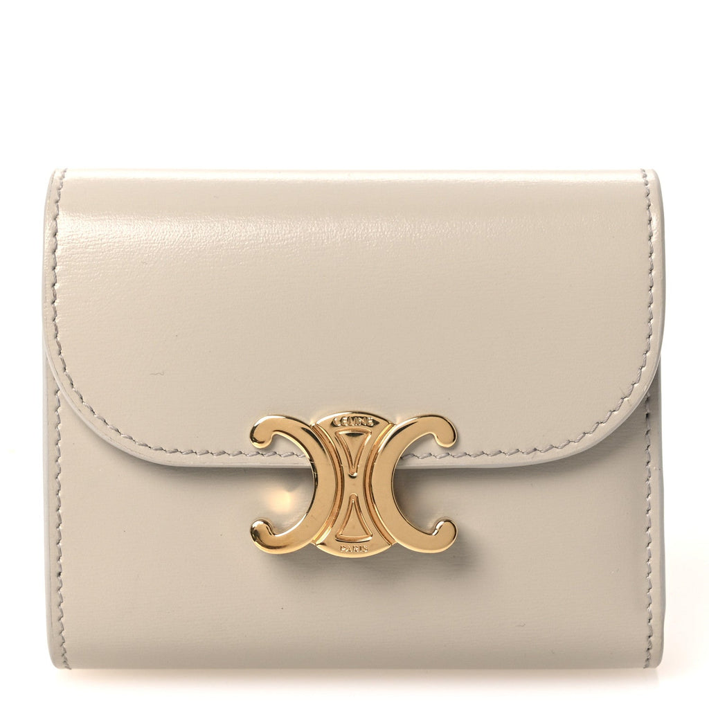 Shiny Calfskin Small Triomphe Wallet Pale Beige