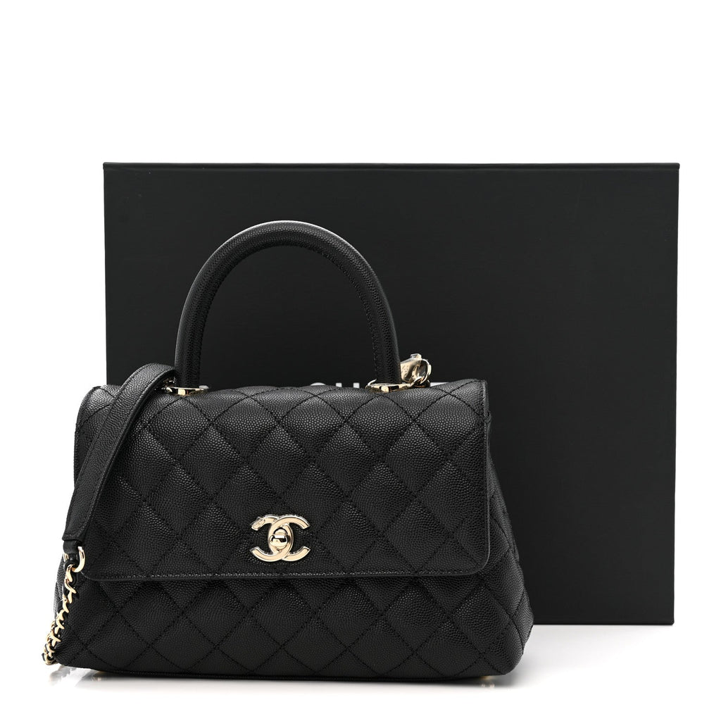 Caviar Quilted Mini Coco Handle Flap Black