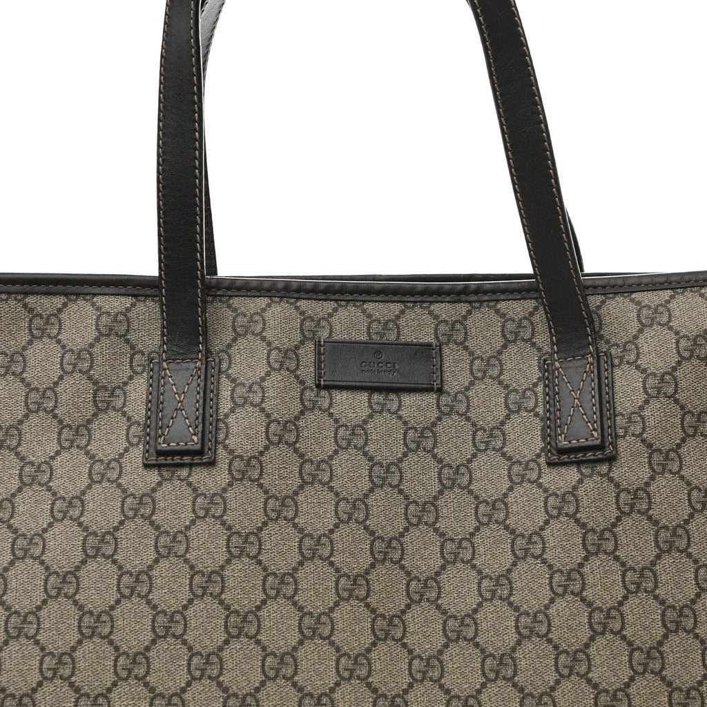 GG Supreme Monogram Large Zippered Shopping Tote Dark Brown