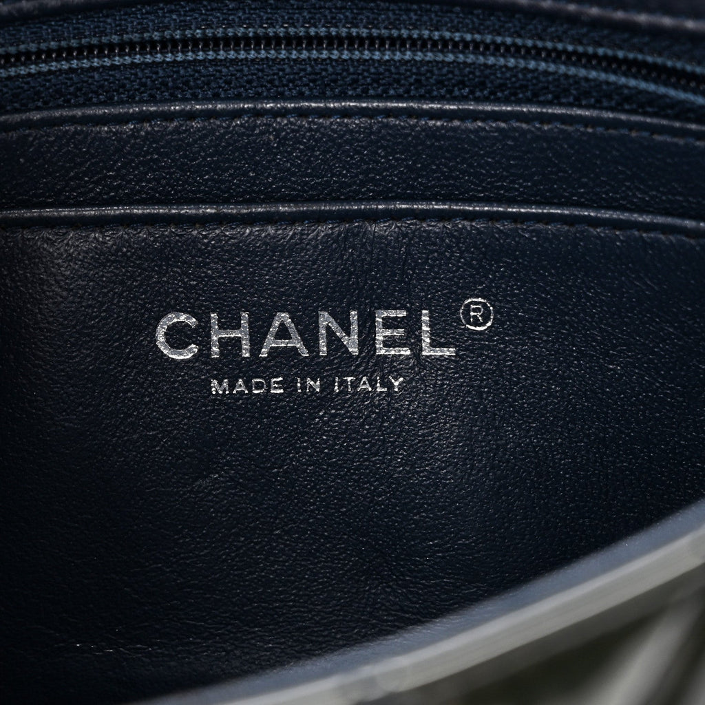 Patent Calfskin Quilted Mini Rectangular Flap Navy Blue