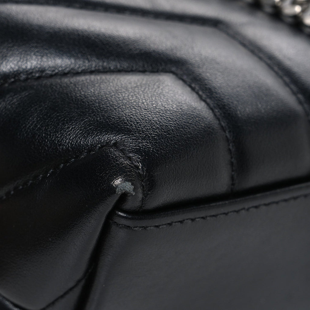 Calfskin Y Quilted Monogram Small Loulou Chain Satchel Black