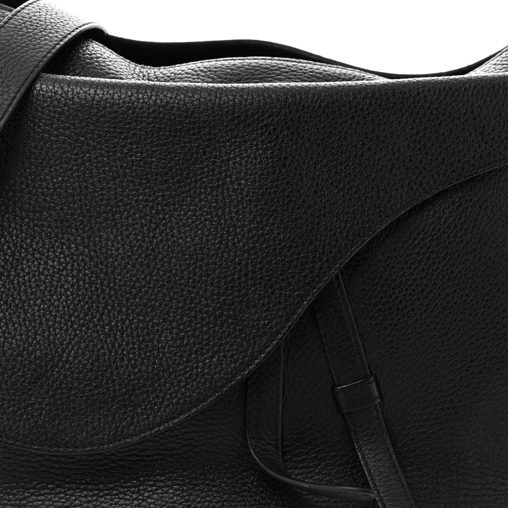 Grained Calfskin Saddle Soft Bag Black