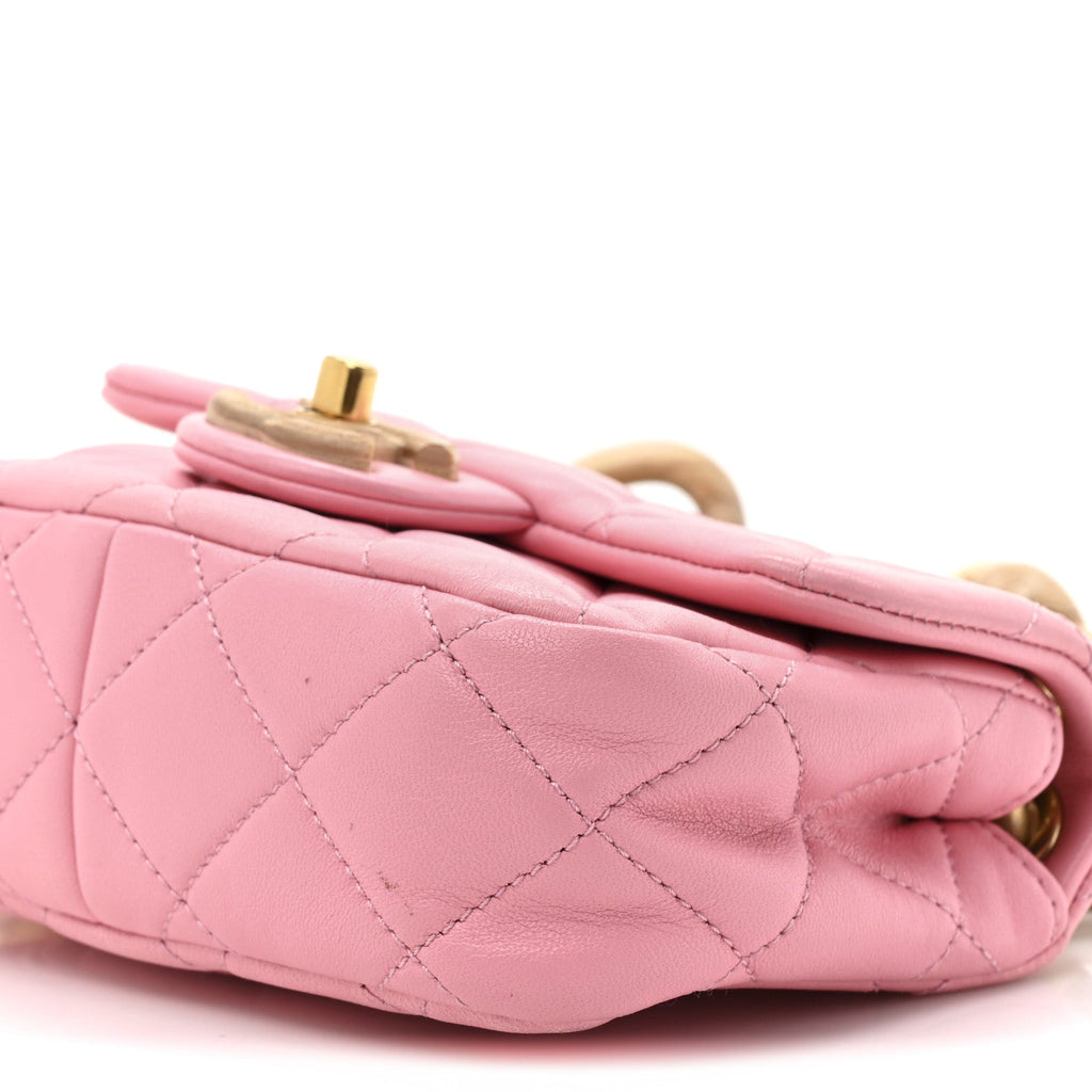 Lambskin Wenge Quilted Mini Fashion Wood Square Flap Pink