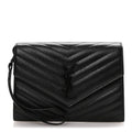 Grain De Poudre Matelasse Chevron Monogram Monochrome Envelope Clutch Black