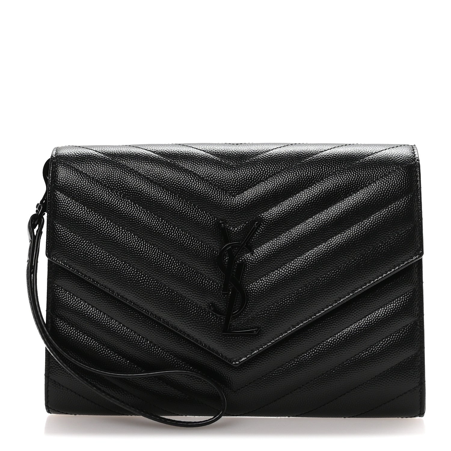 Grain De Poudre Matelasse Chevron Monogram Monochrome Envelope Clutch Black