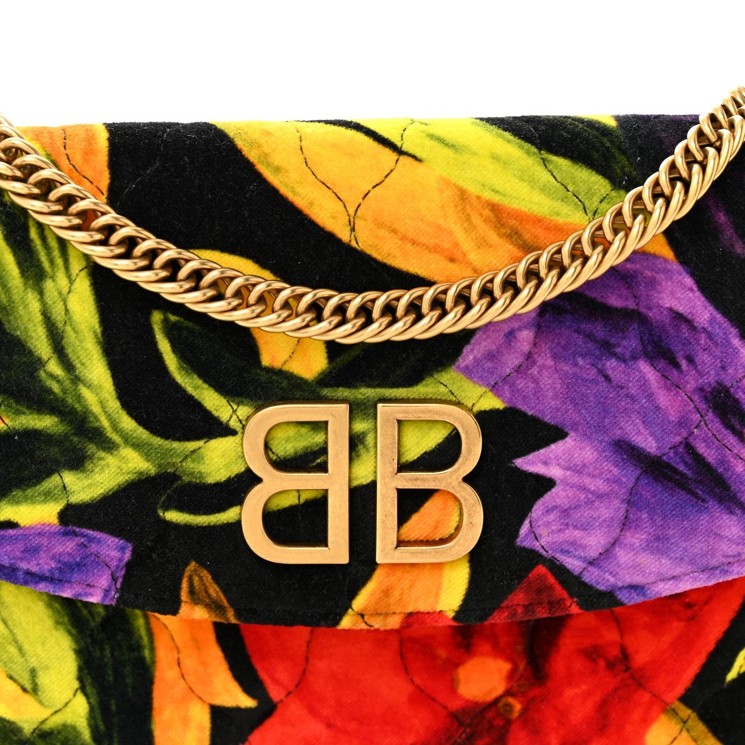 Velvet Floral Quilted BB Wallet On Chain Multicolor