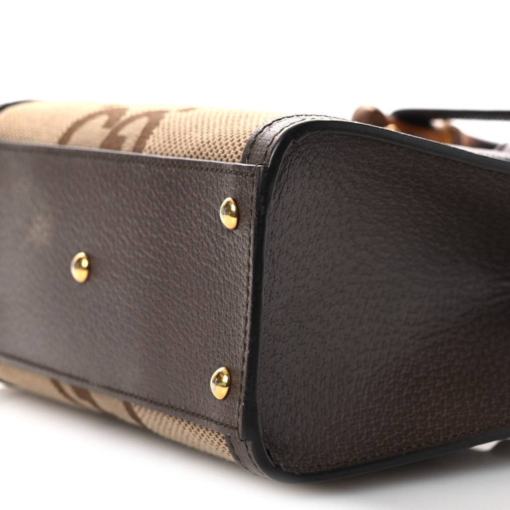 Monogram Jumbo GG Textured Dollar Calfskin Mini Diana Tote Bag Camel Ebony New Acero