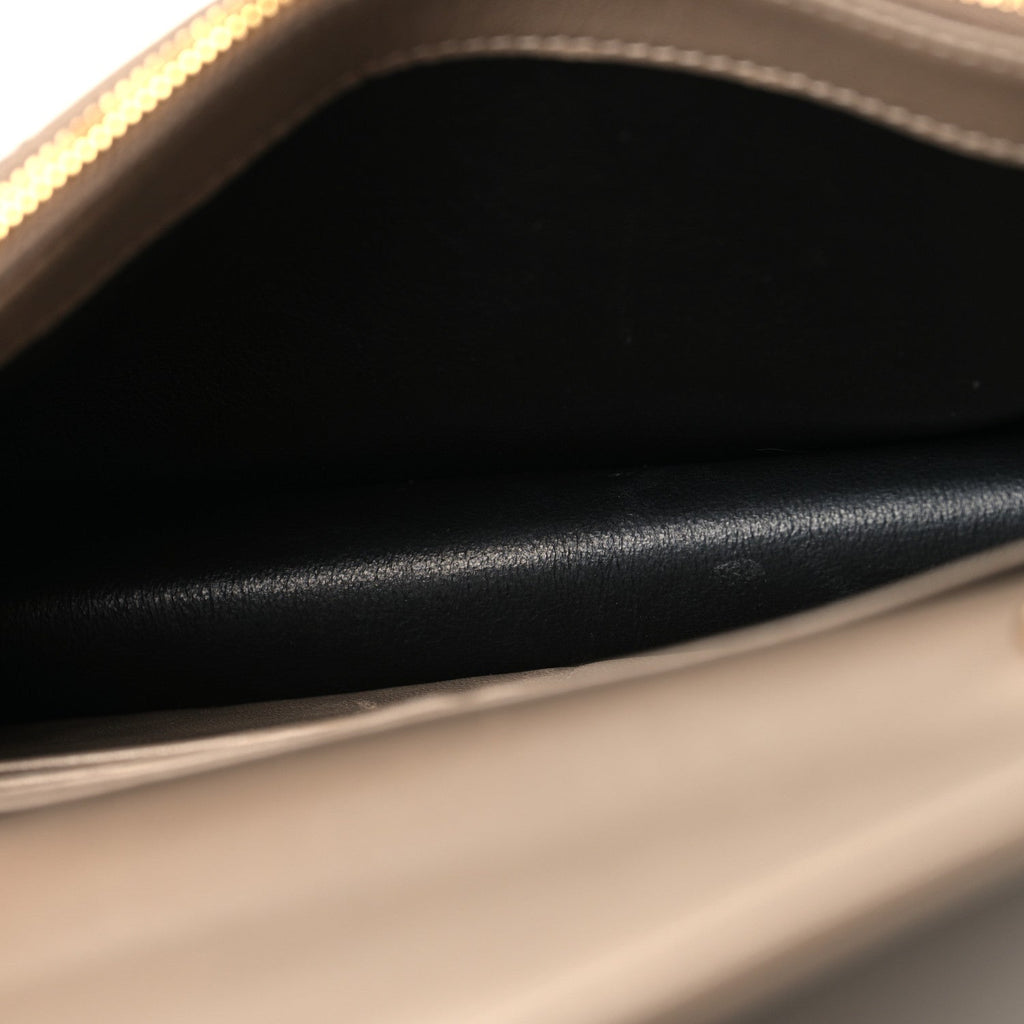 Lambskin Matelasse Chevron Monogram Envelope Chain Wallet Dusty Grey