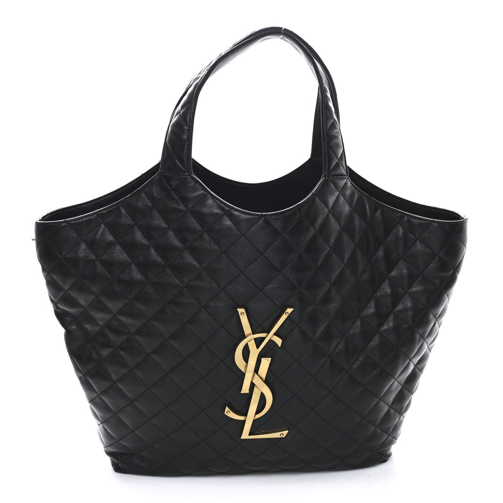 Lambskin Quilted Maxi Icare Shopping Tote Black