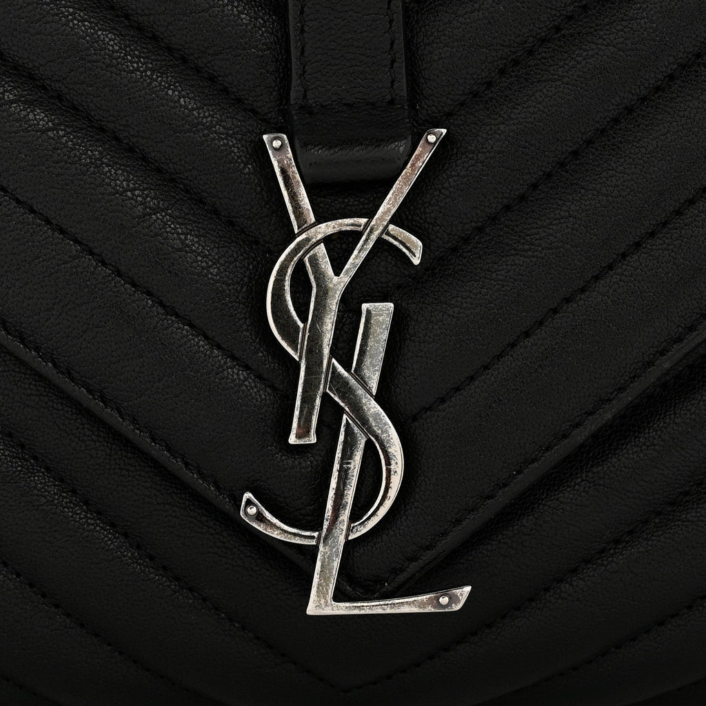 Sheepskin Matelasse Chevron Monogram Large College Satchel Black
