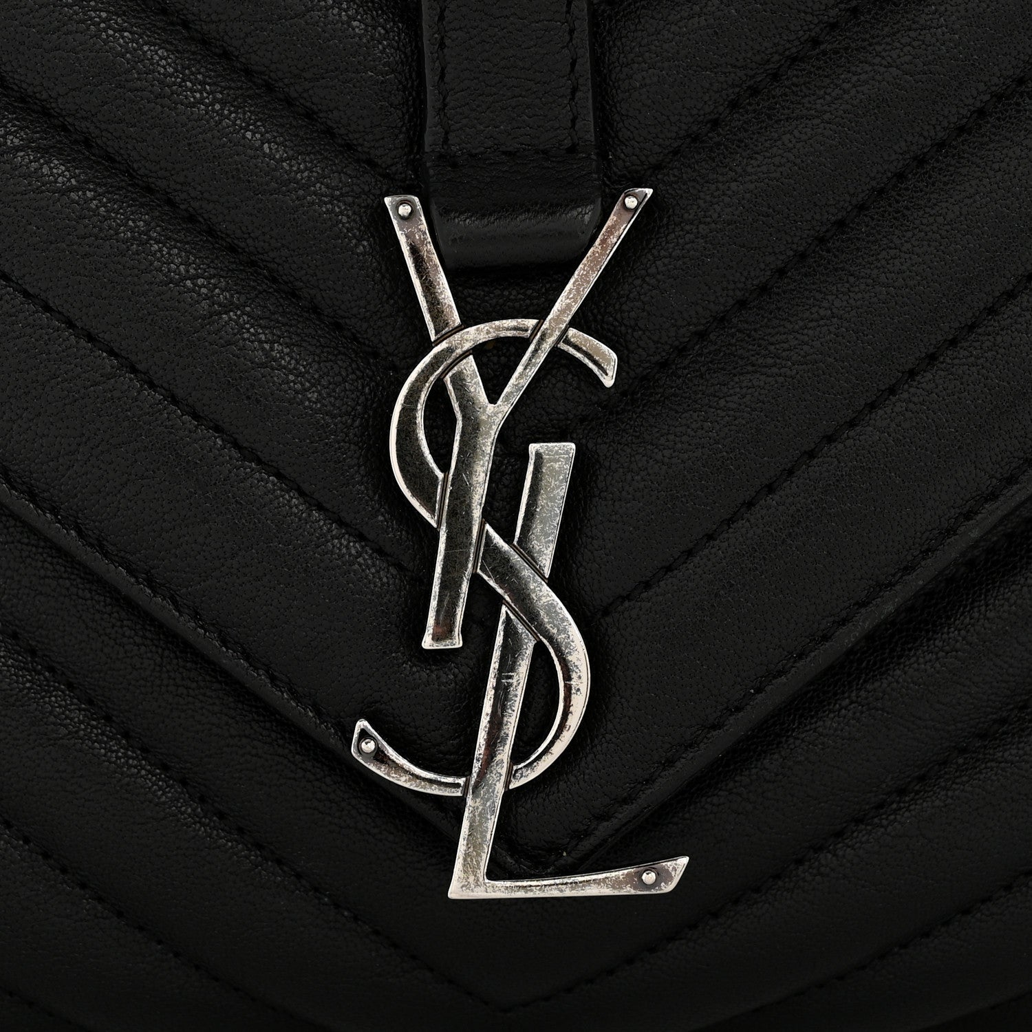 Sheepskin Matelasse Chevron Monogram Large College Satchel Black
