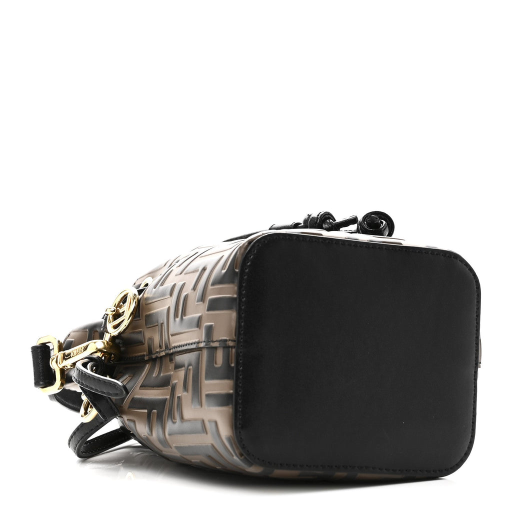 Vitello Liberty F is Fendi Bi-Color FF 1974 Embossed Mini Mon Tresor Bucket Bag Maya Black