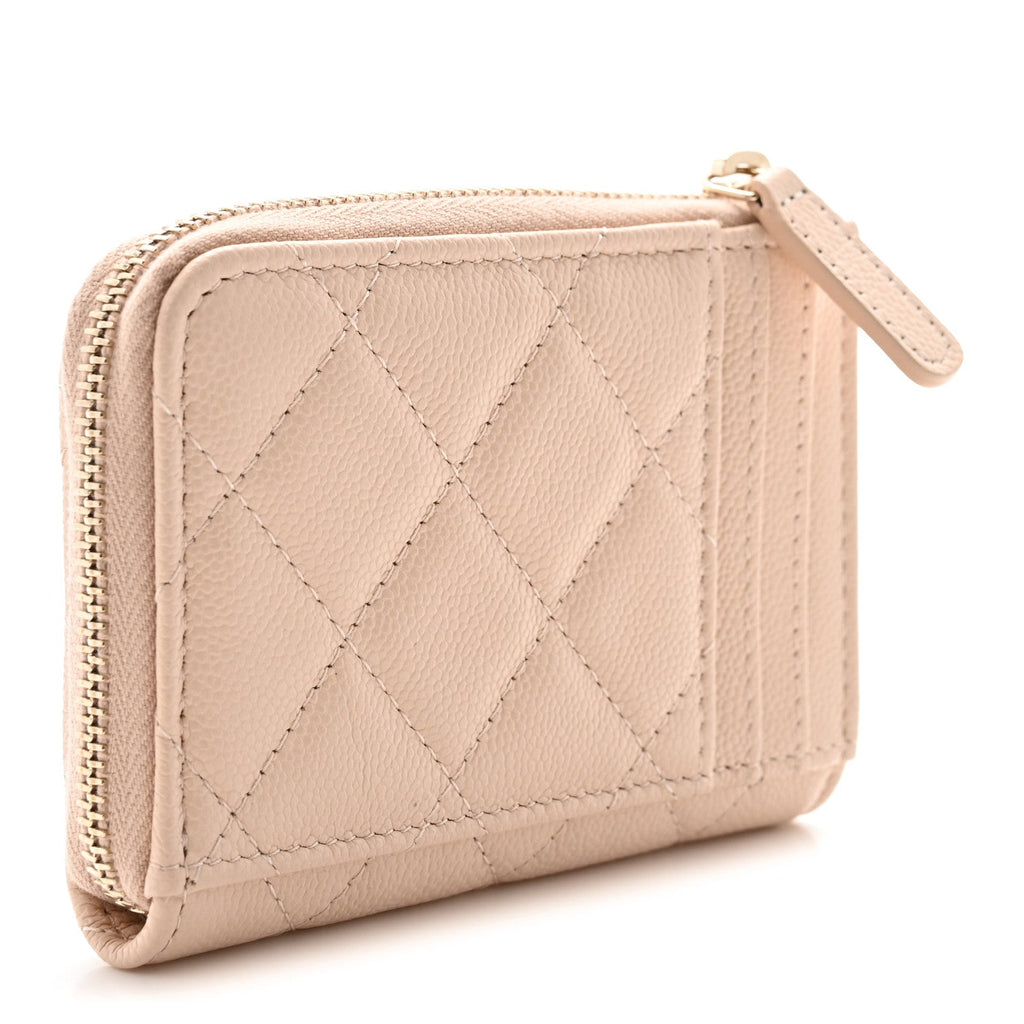 Caviar Quilted CC Zip Around  Holder Beige