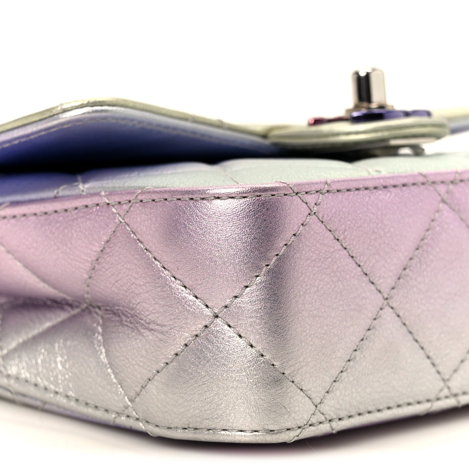 Gradient Metallic Calfskin Quilted Clutch Silver Blue Yellow Purple