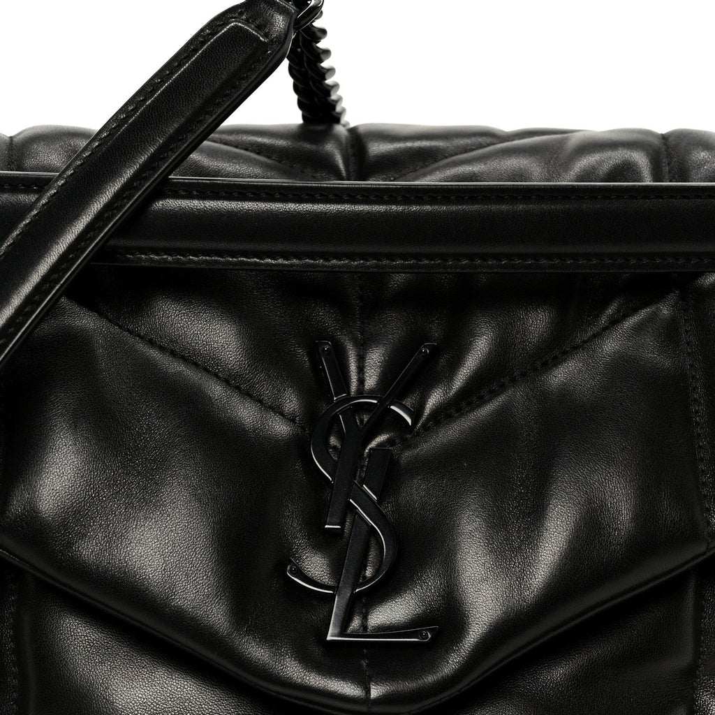 Lambskin Quilted Monogram Monochrome Medium Loulou Puffer Chain Satchel Black