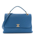 Grained Calfskin Medium Chevron Chic Top Handle Flap Blue