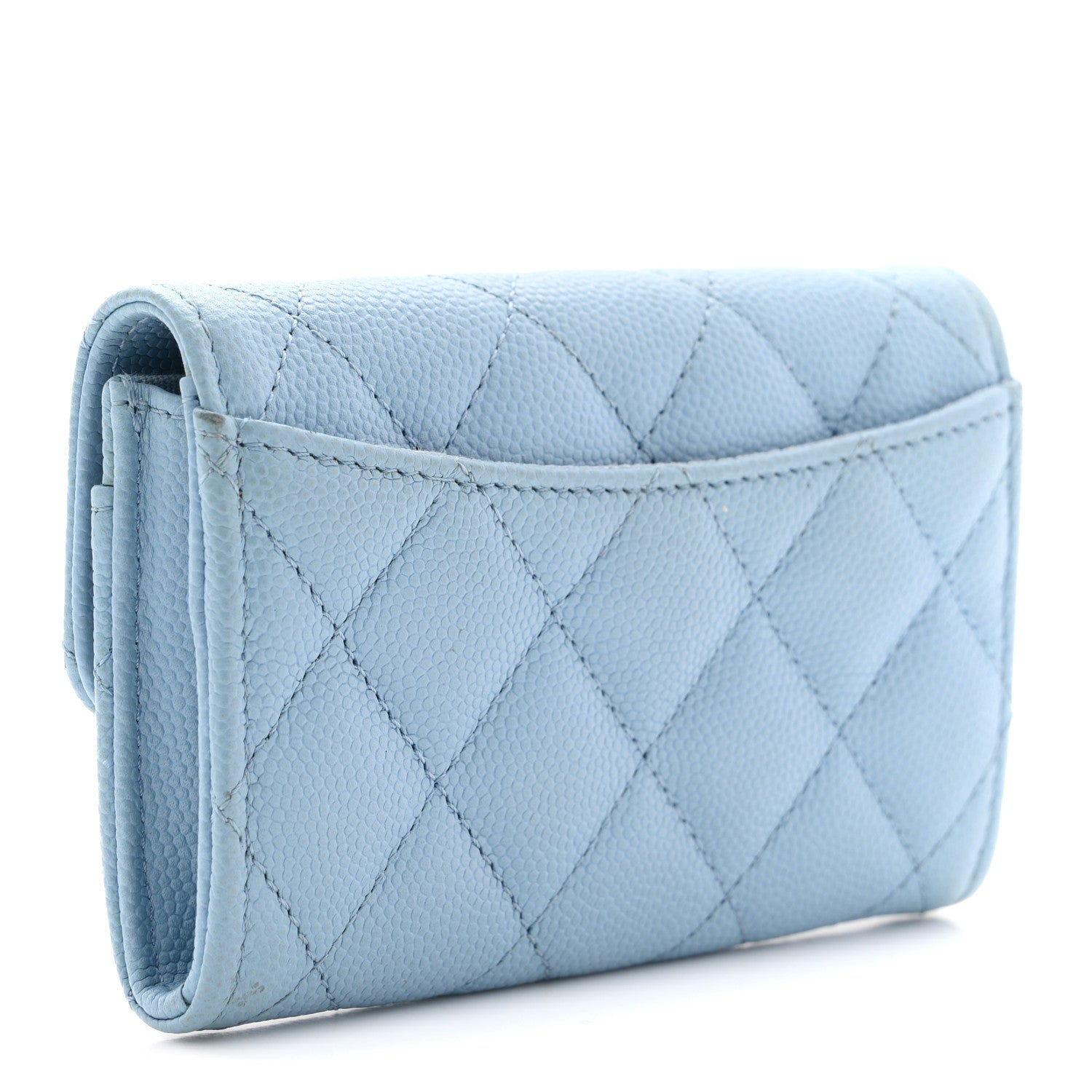 Caviar Quilted Flap  Holder Wallet Light Blue