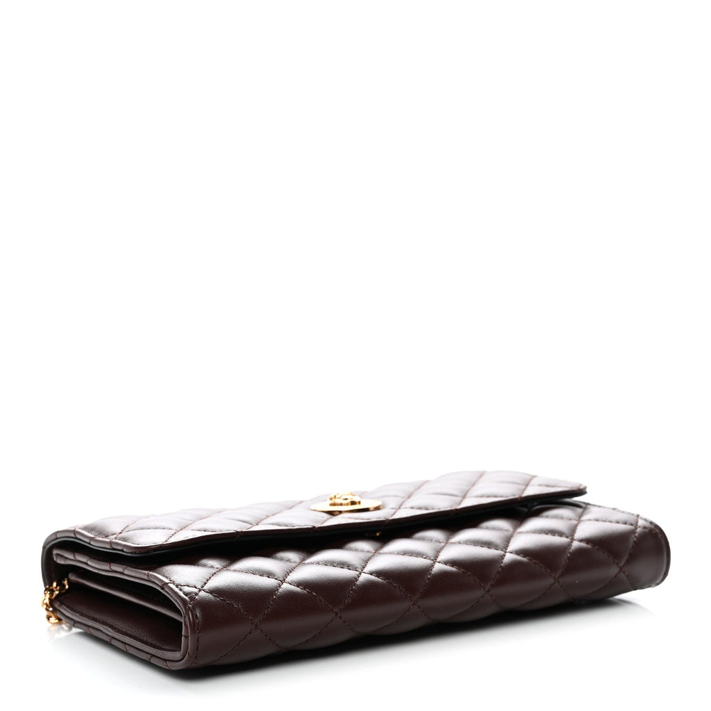 Lambskin Quilted Medusa Wallet On Chain Crossbody Chocolate