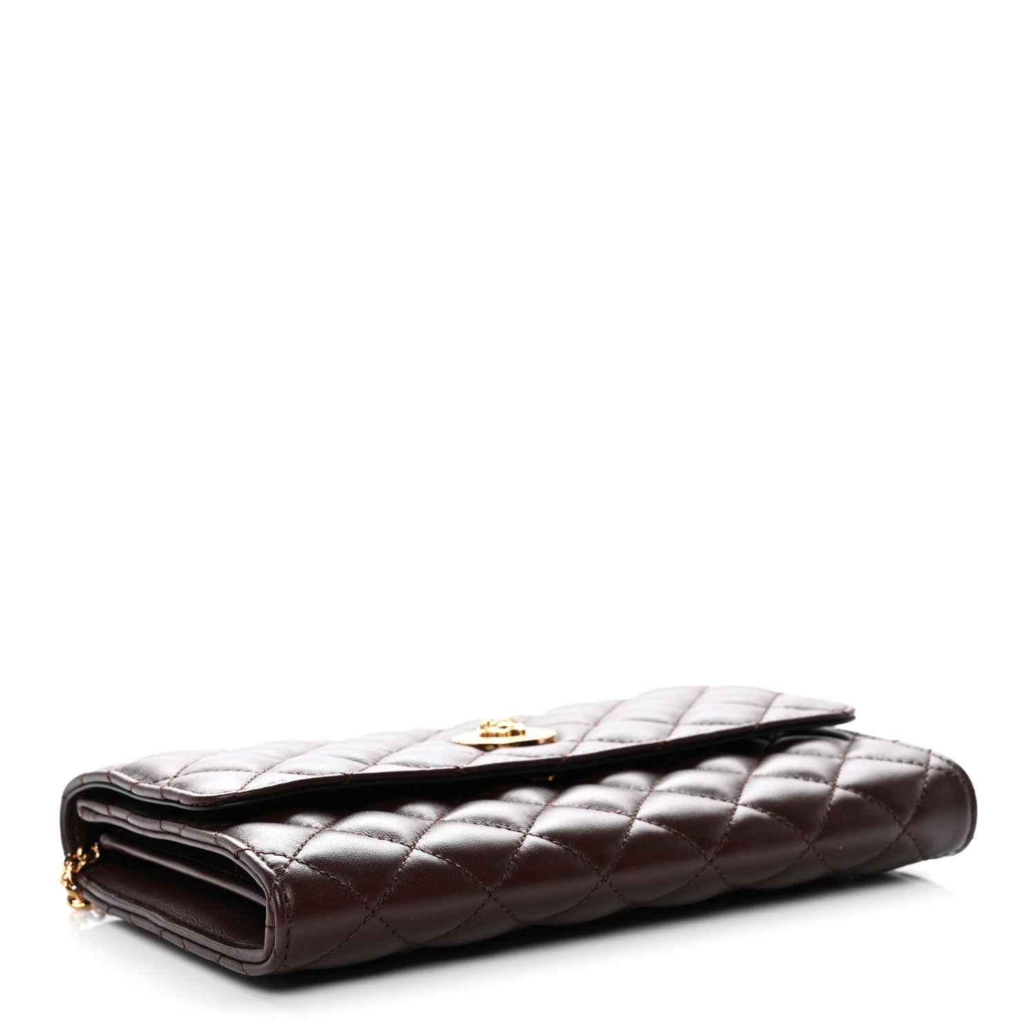 Lambskin Quilted Medusa Wallet On Chain Crossbody Chocolate