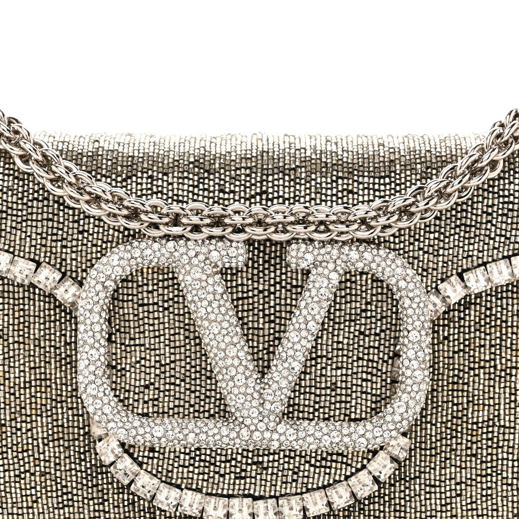 Swarovski Crystal Embroidered Vlogo Small Loco Shoulder Bag Crystal Silver