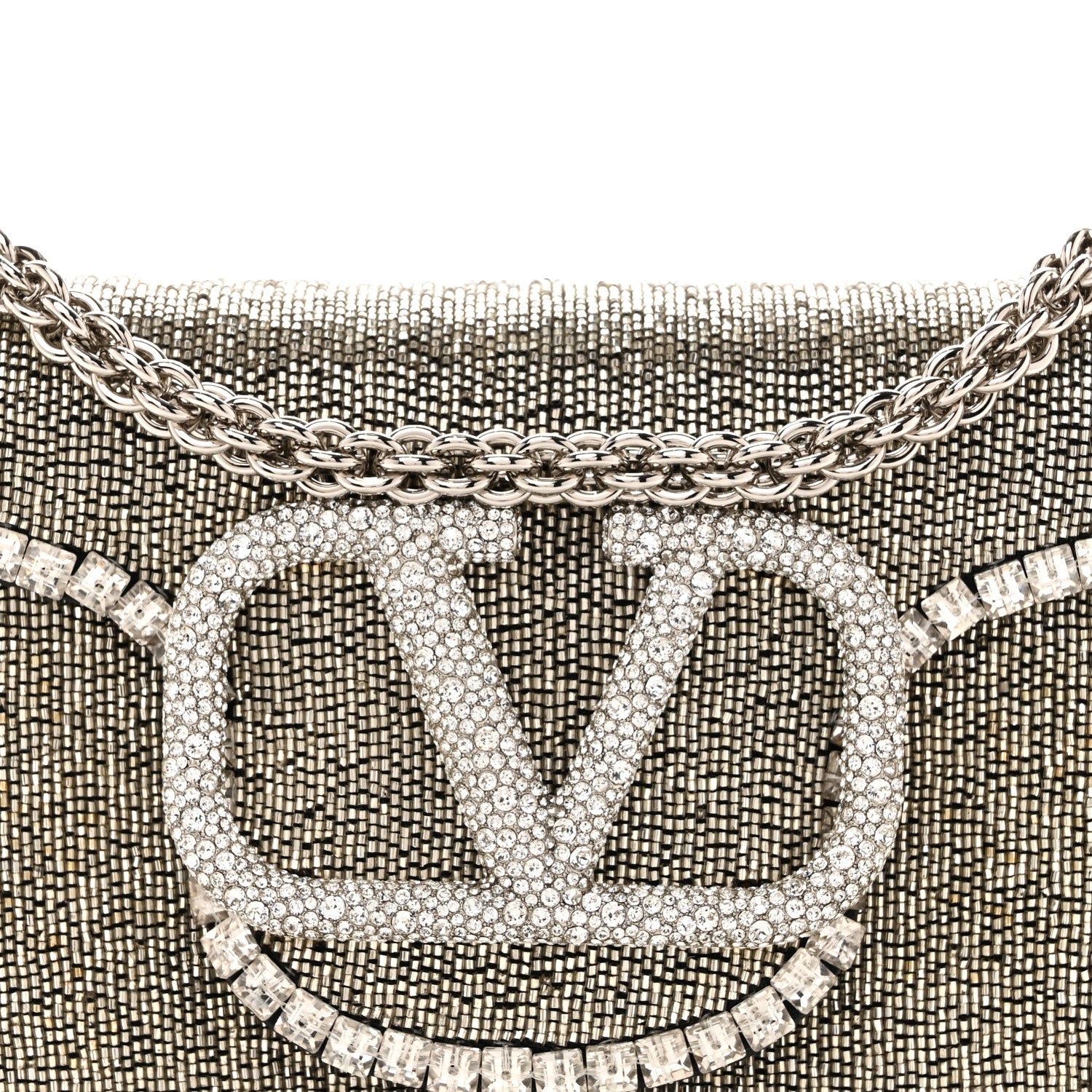 Swarovski Crystal Embroidered Vlogo Small Loco Shoulder Bag Crystal Silver