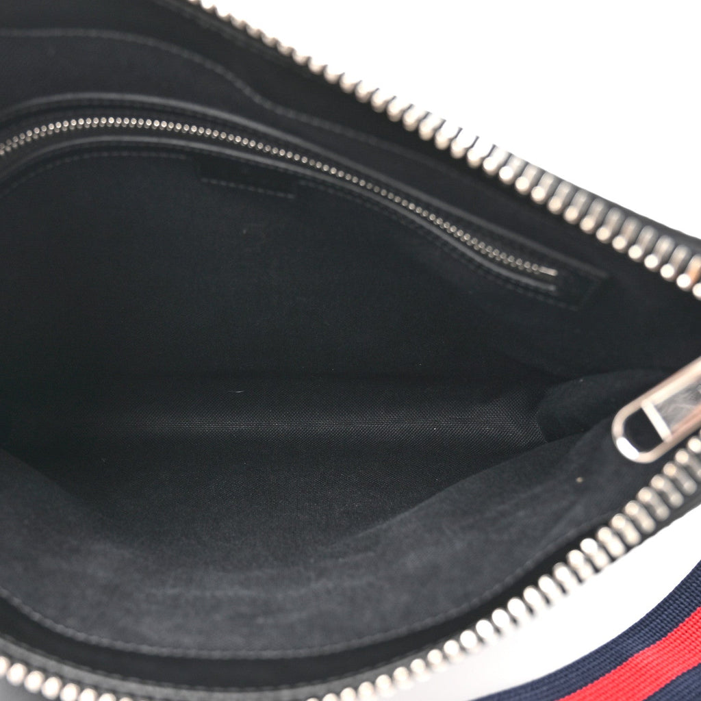 GG Supreme Monogram Appia Calfskin Web Flat Messenger Bag Black Grey