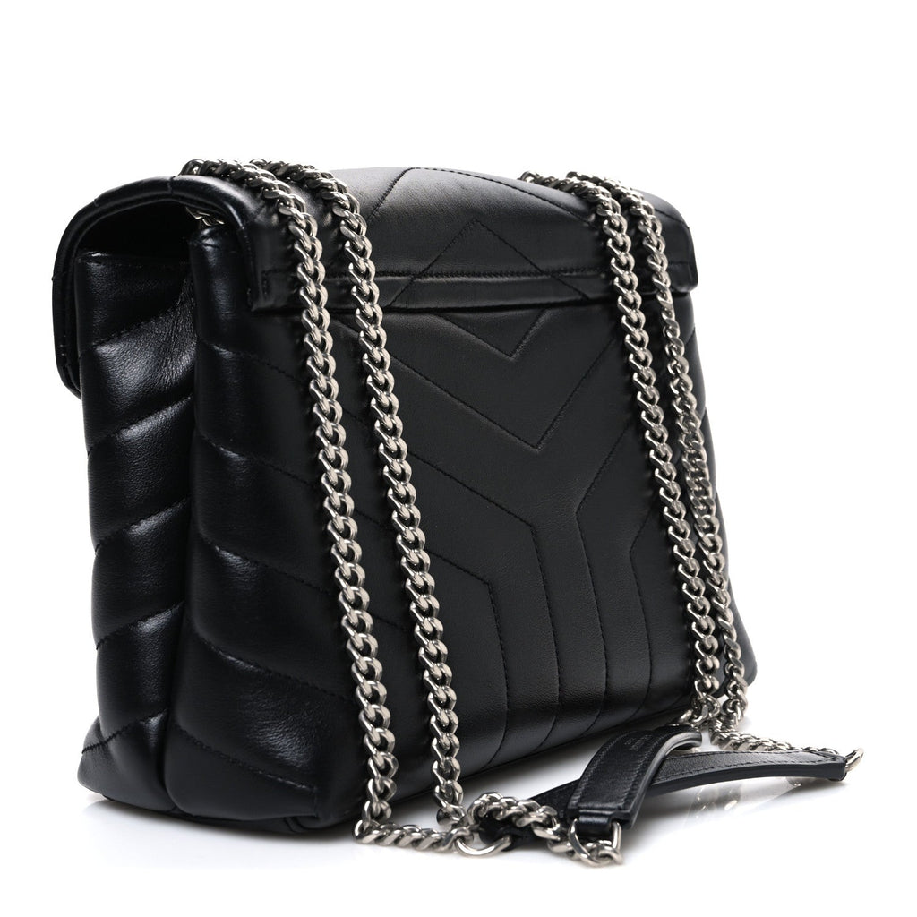 Calfskin Y Quilted Monogram Small Loulou Chain Satchel Black