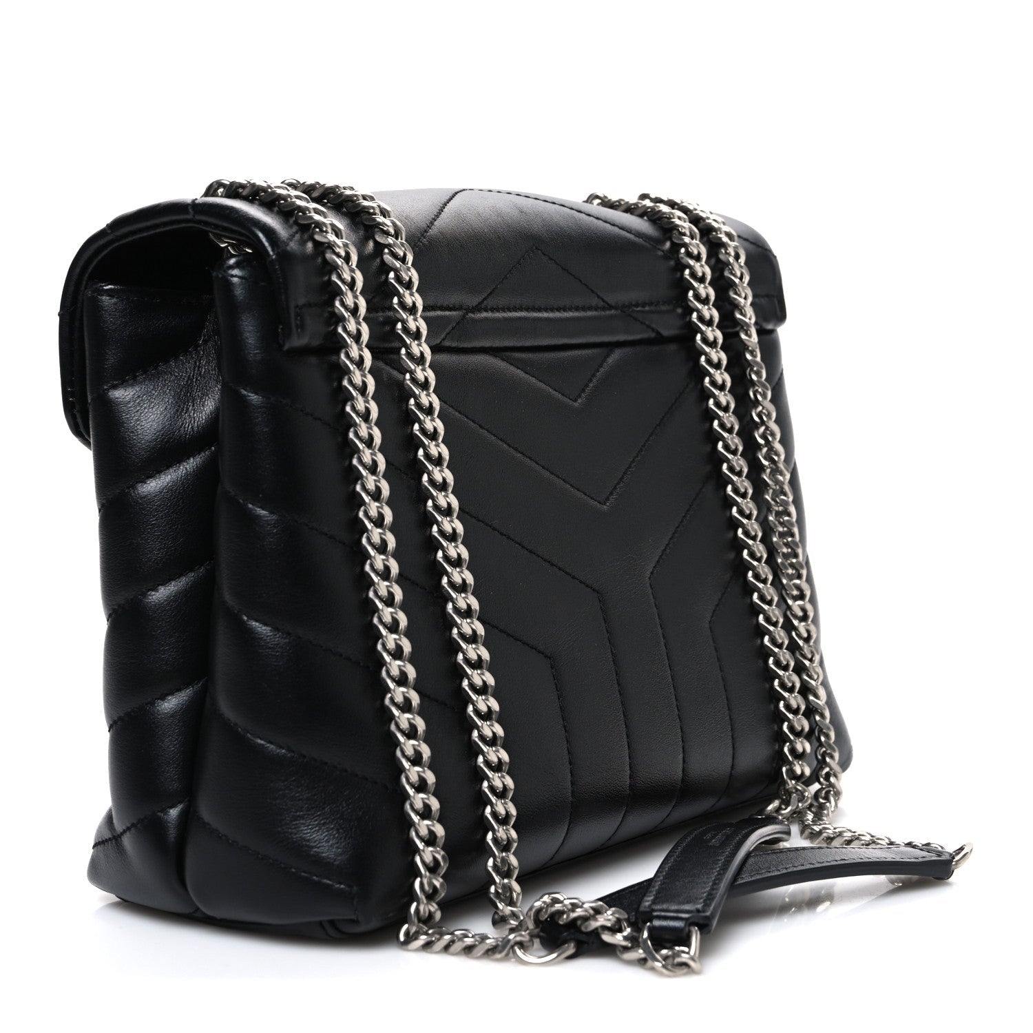 Calfskin Y Quilted Monogram Small Loulou Chain Satchel Black