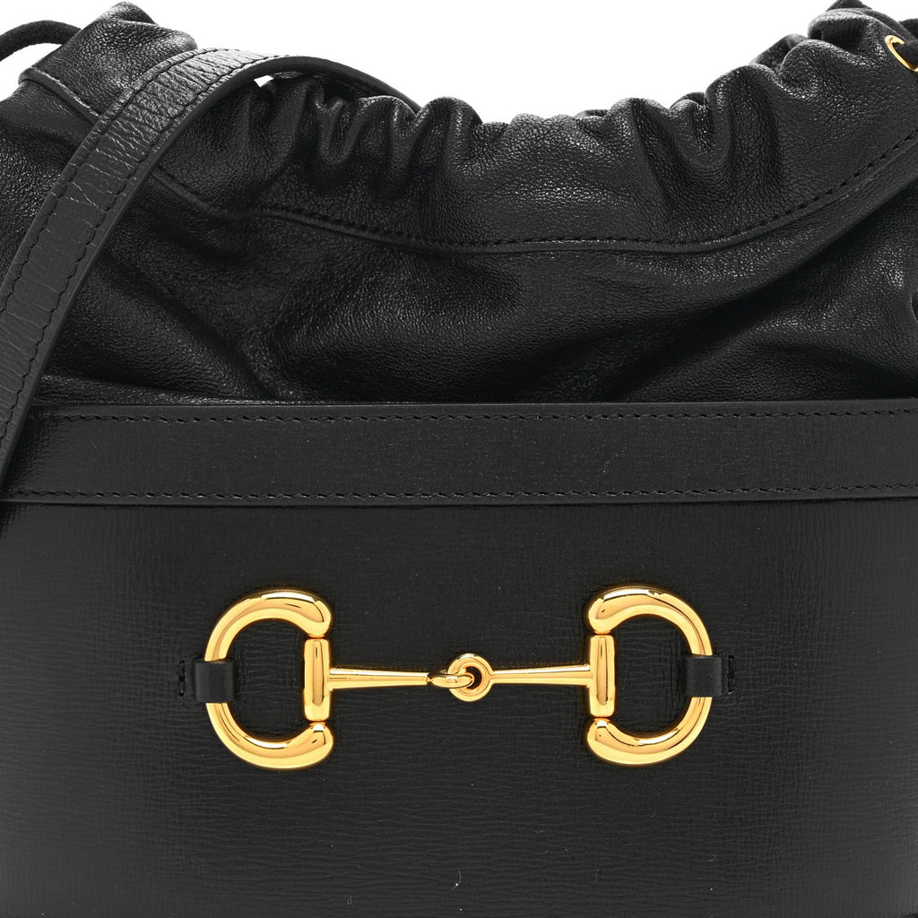 Azalea Sakai Calfskin Horsebit 1955 Drawstring Bucket Bag Black