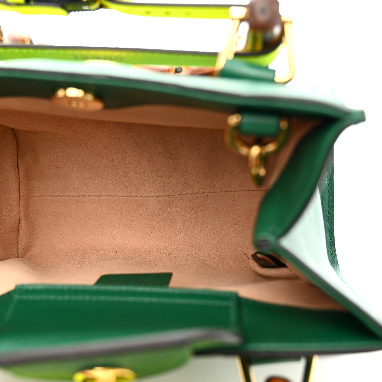 Wonka Grain Calfskin Mini Diana Tote Bag Green Yellow Fluo