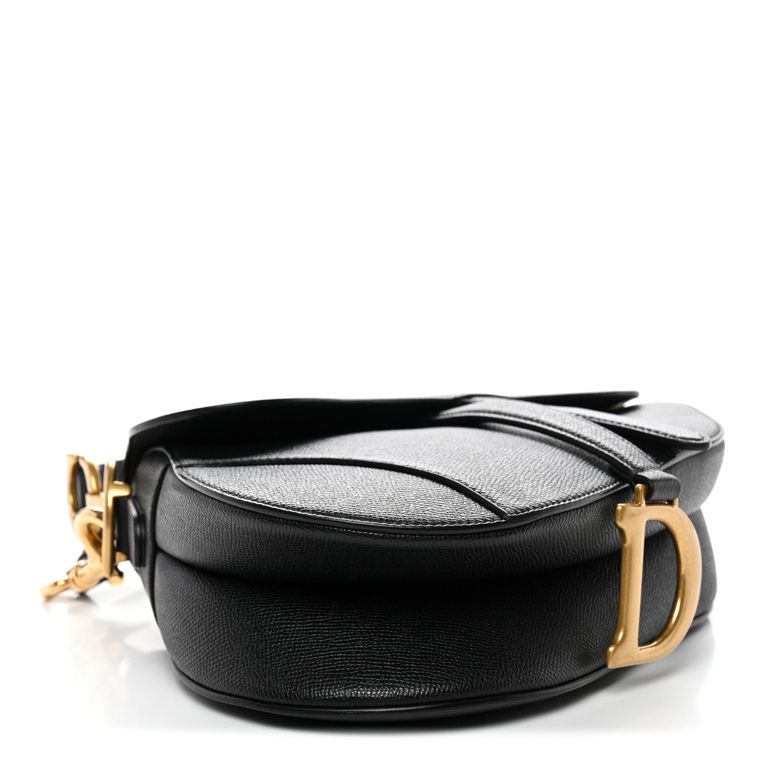 Grained Calfskin Saddle Bag With Strap Black
