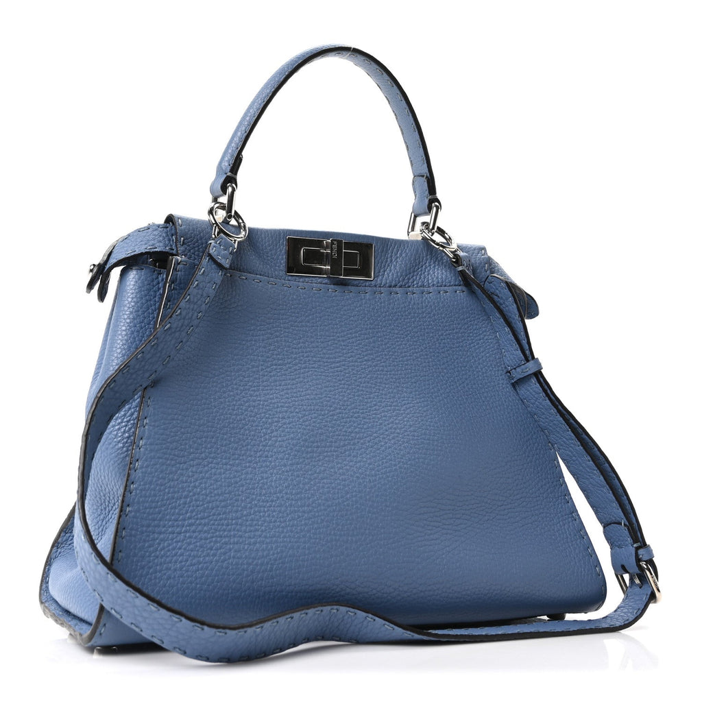 Cuoio Romano Selleria Bi-Color Medium Peekaboo Iconic Satchel Argento Blue Asfalto