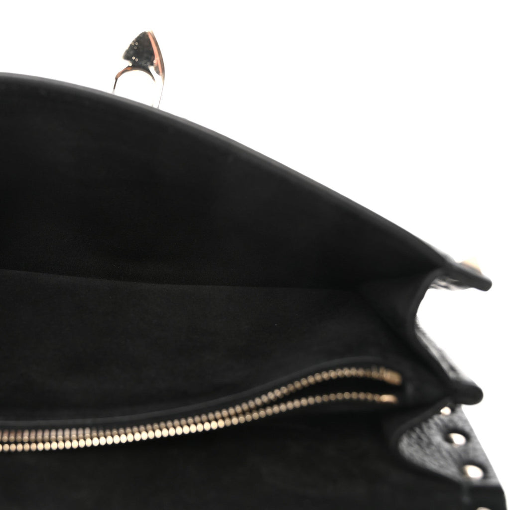 Pebbled Calfskin Rockstud Flip Lock Shoulder Bag Black
