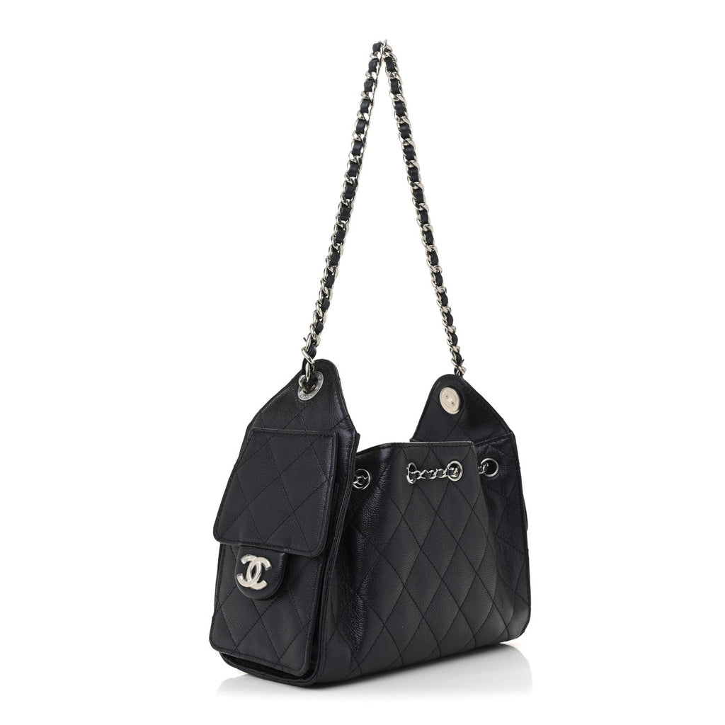 Metallic Caviar Quilted Mini Chanel 25 Handbag Dark Blue