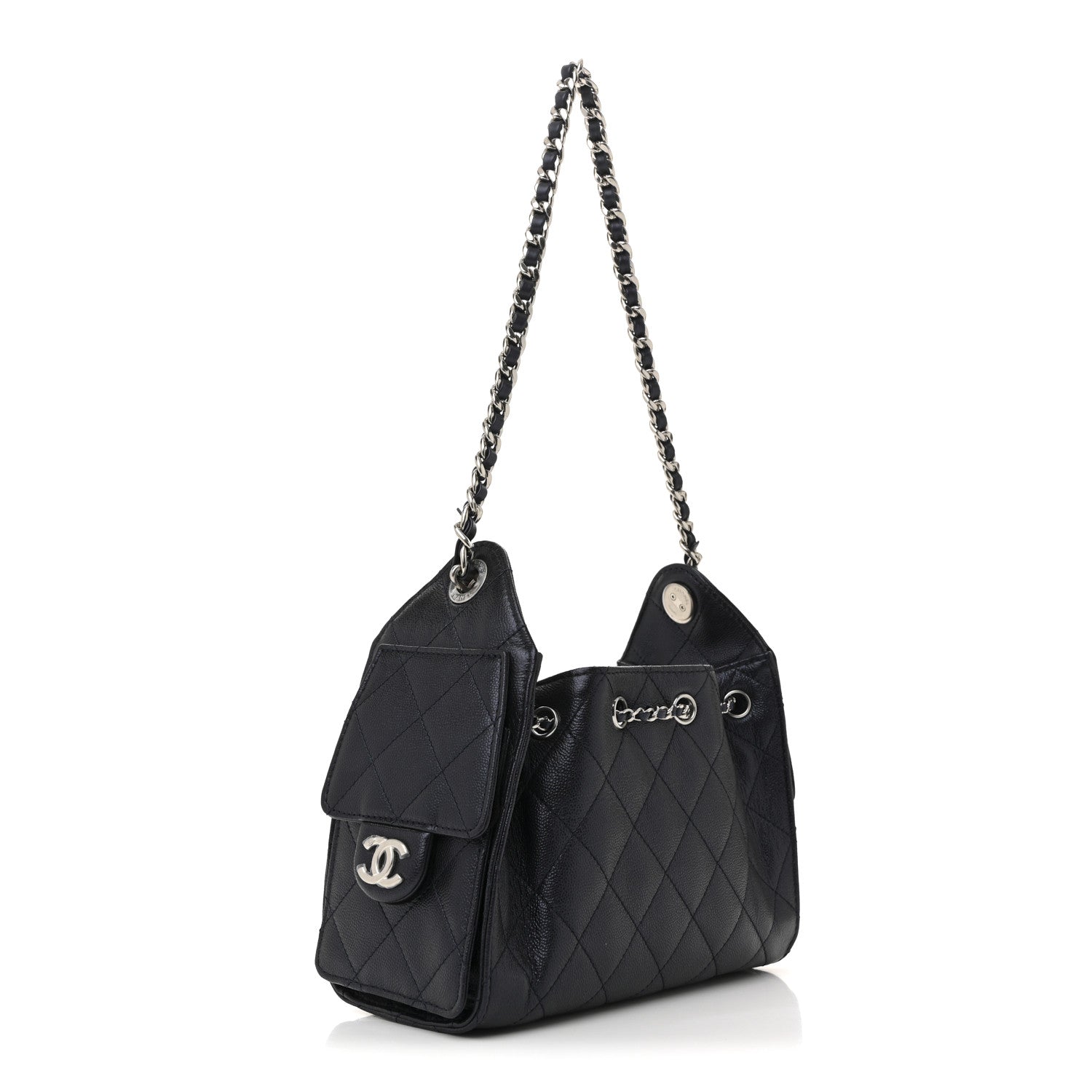 Metallic Caviar Quilted Mini Chanel 25 Handbag Dark Blue