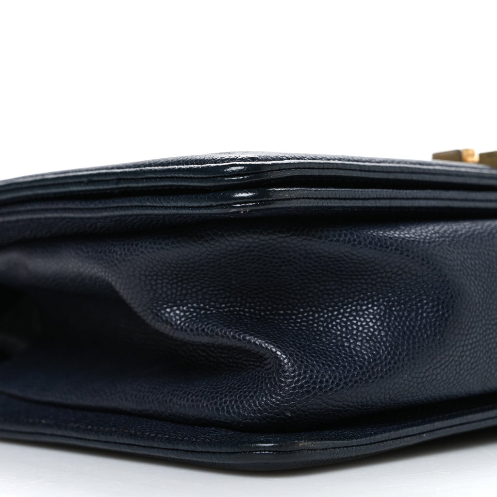 Metallic Caviar Quilted Medium Boy Flap Navy