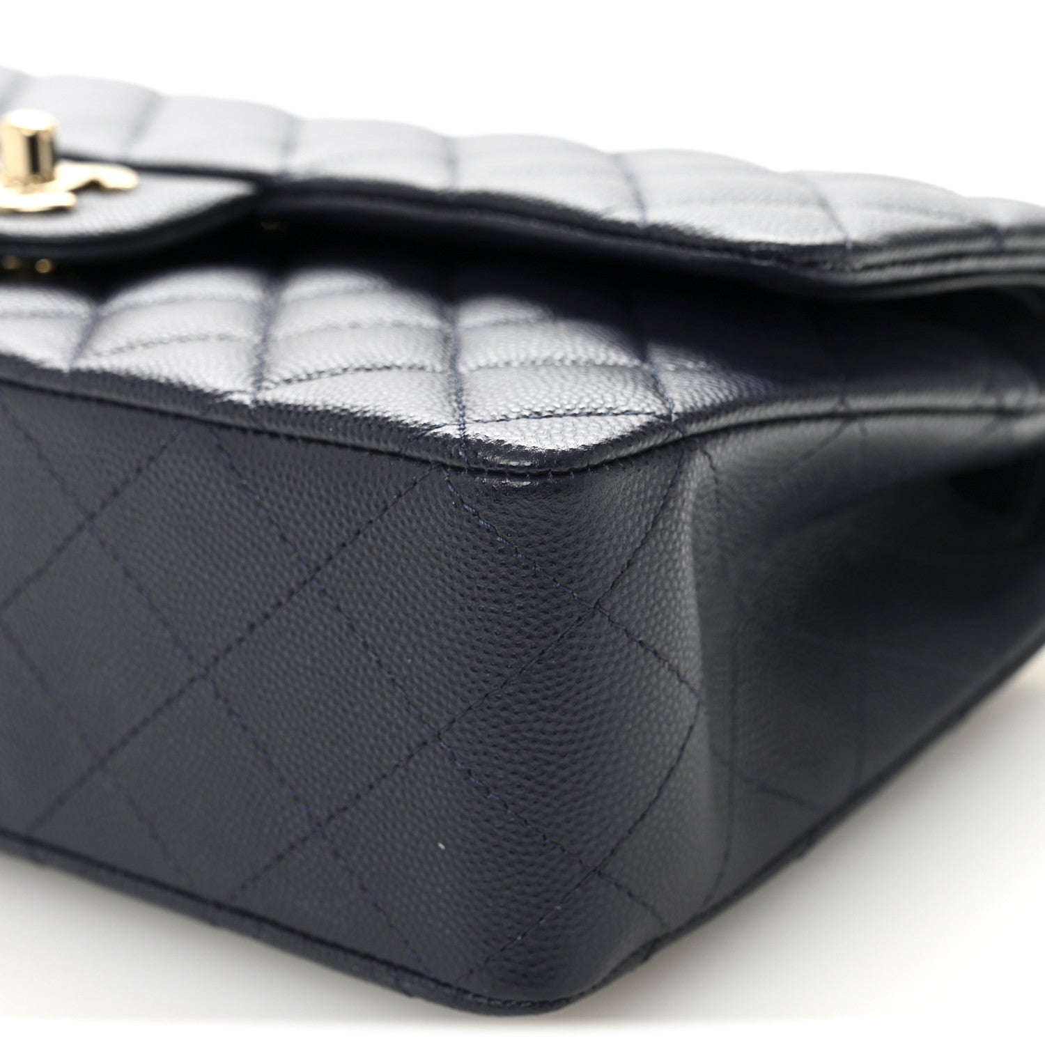 Caviar Quilted Medium Double Flap Navy