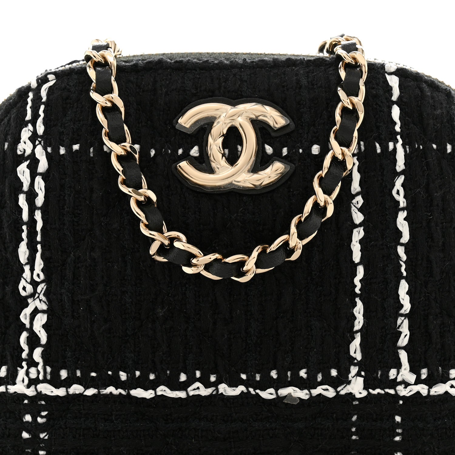 Tweed Quilted Mini Clutch With Chain  Black White