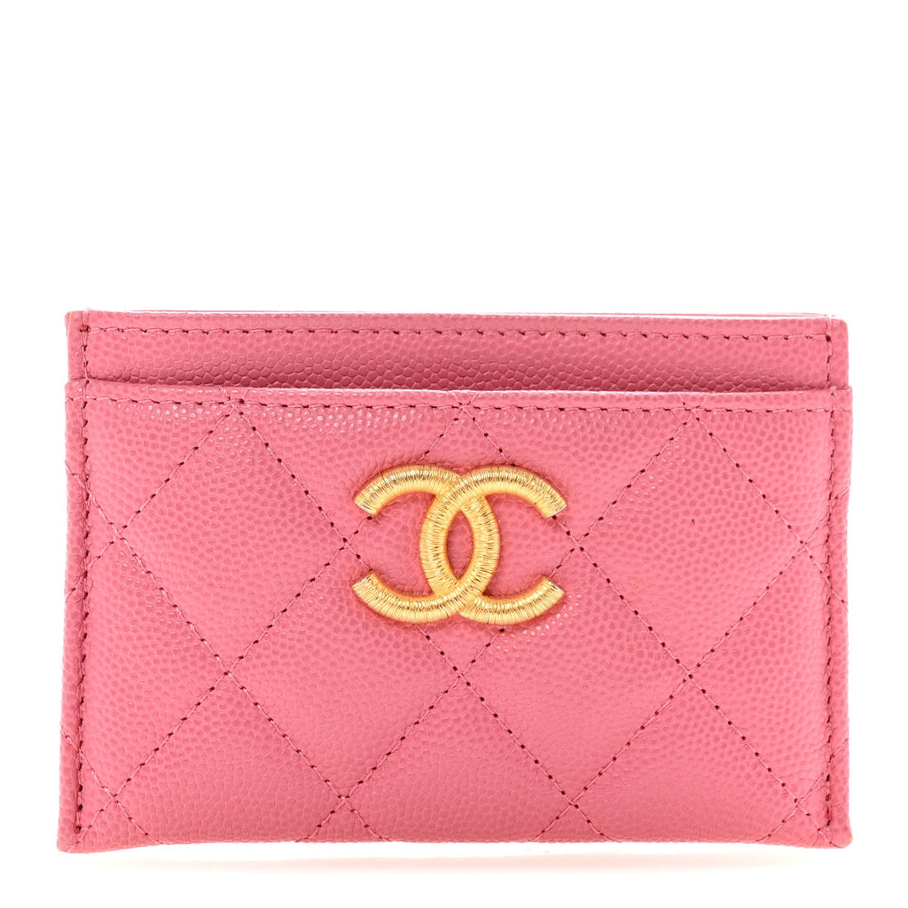 Caviar Quilted Textured CC  Holder Pink